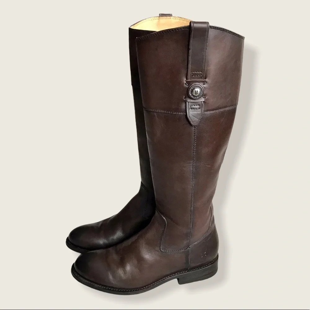 $399 Frye Jayden Button KneeHigh Brown Leather Equestrian Riding Cottoncore Boot